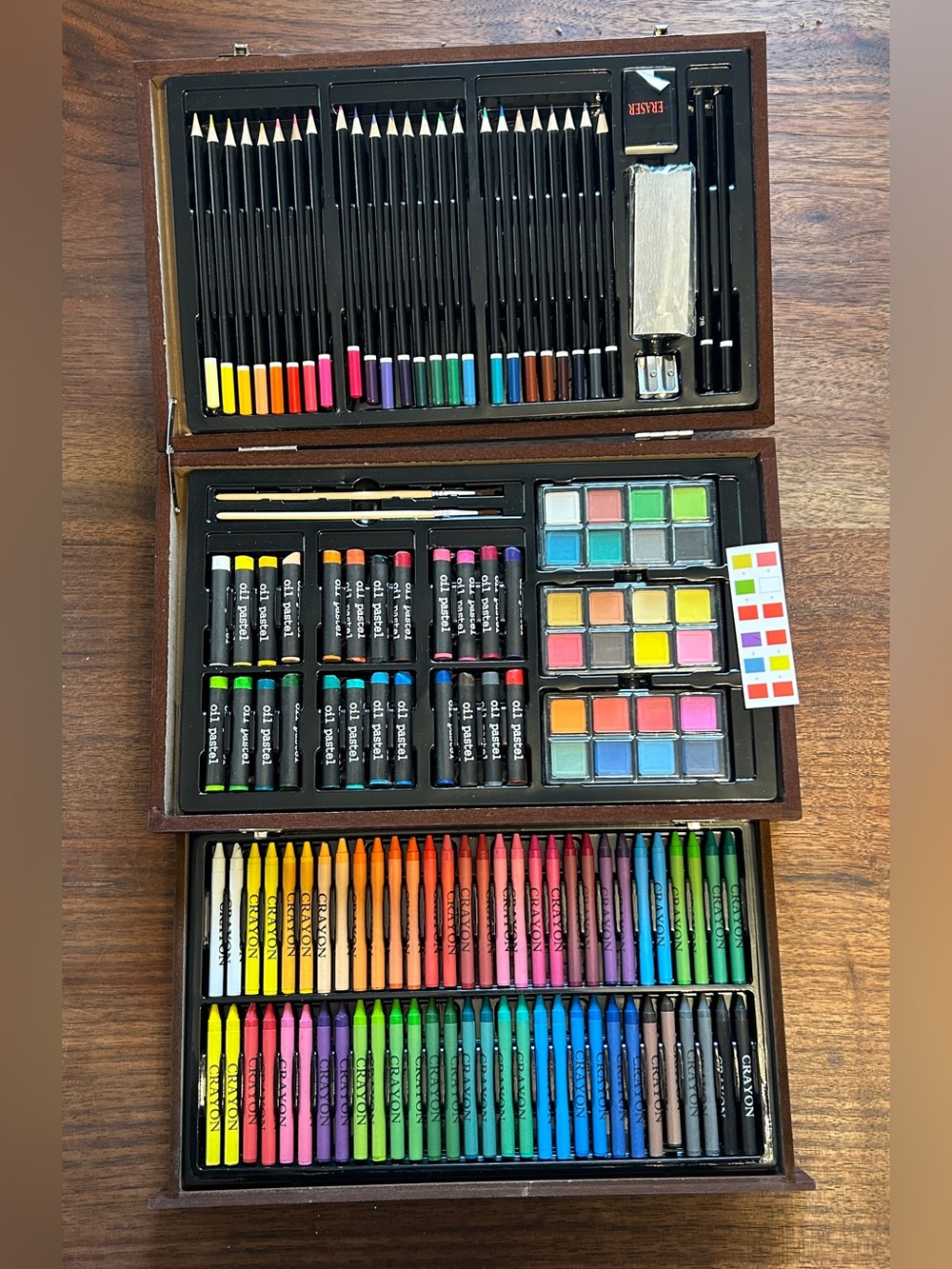 Deluxe Wooden Art Set Colored Pencils, Oil Pastels, Paints, Brushes, Crayons
